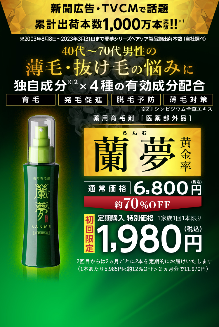 新聞広告・TVCMで話題累計800万本突破!!蘭夢黄金率